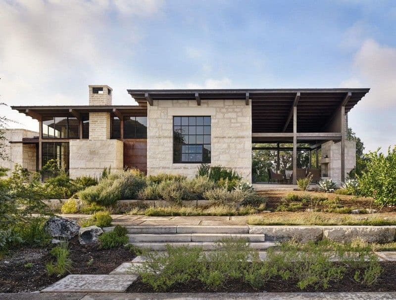 A ranch built in an arid landscape