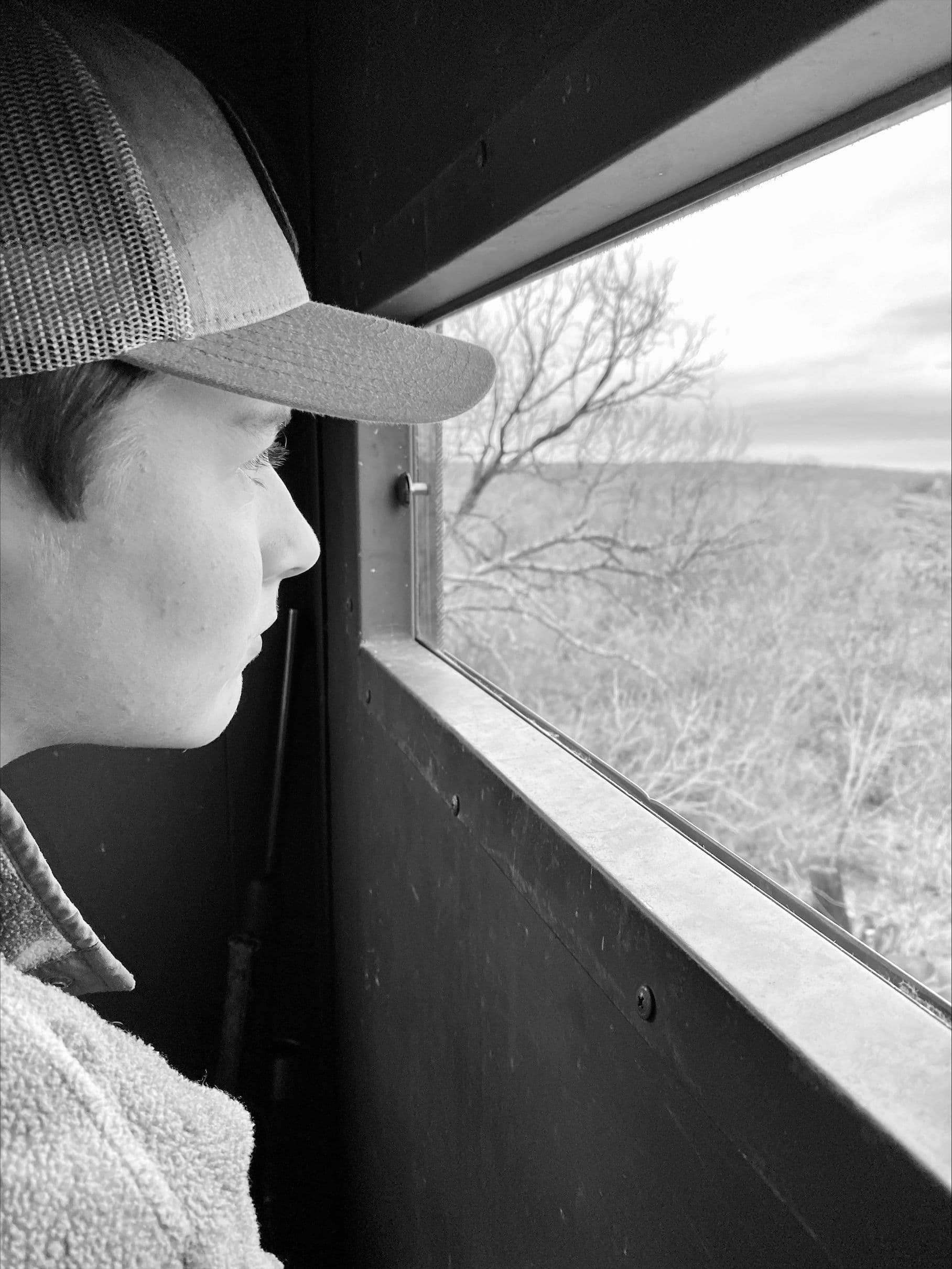 Looking out of a hunting blind